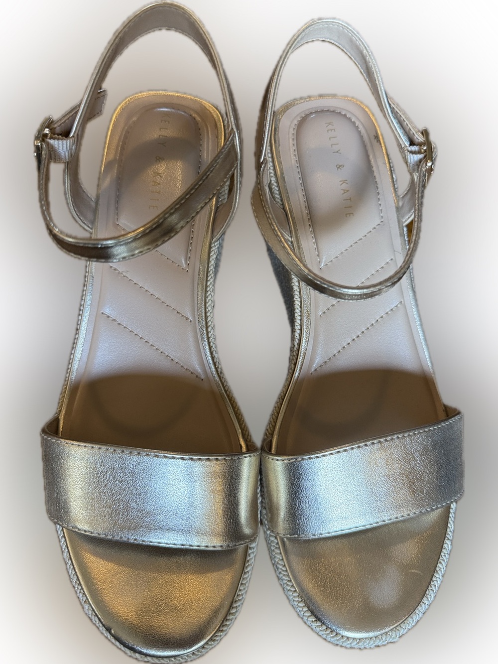 Kelly & Katie Metallic Gold Espadrille Wedge Sandals - Picture 8 of 8